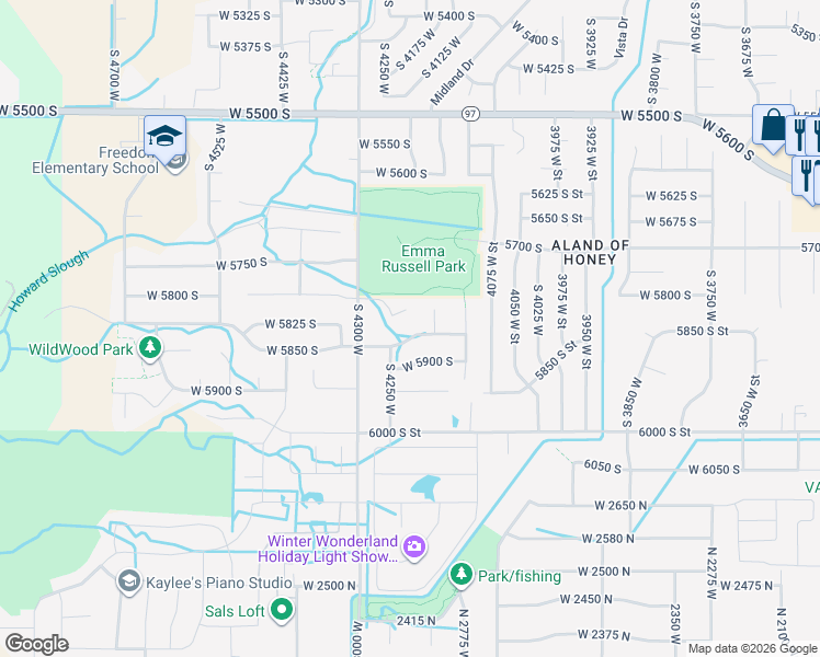 map of restaurants, bars, coffee shops, grocery stores, and more near 4212 West 5850 South in Roy