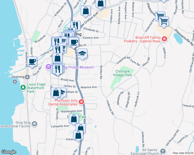 map of restaurants, bars, coffee shops, grocery stores, and more near 51 Lincoln Place in Ossining