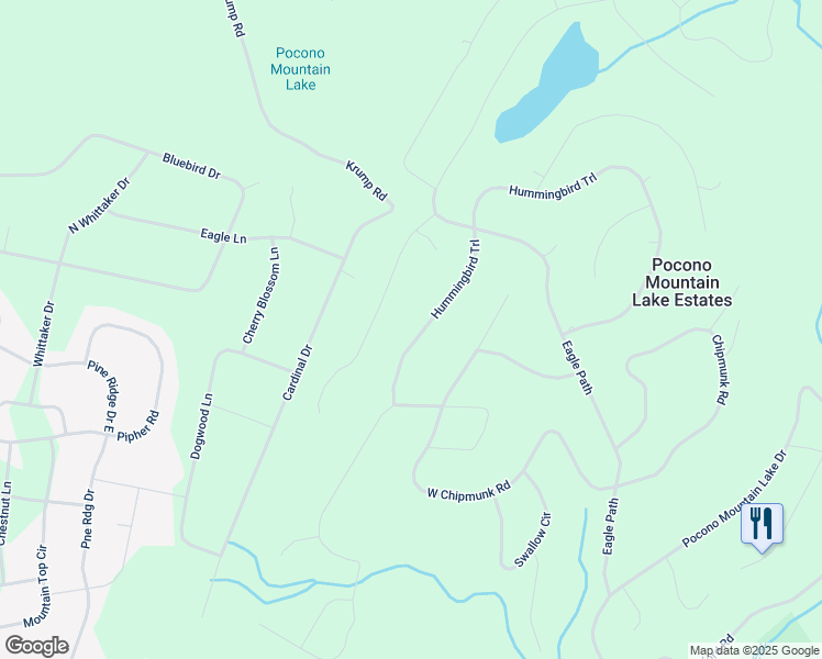 map of restaurants, bars, coffee shops, grocery stores, and more near 346 Hummingbird Trail in Pocono Mountain Lake Estates