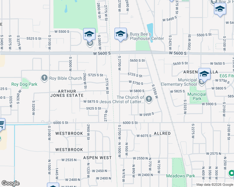 map of restaurants, bars, coffee shops, grocery stores, and more near 5879 South 2700 West in Roy