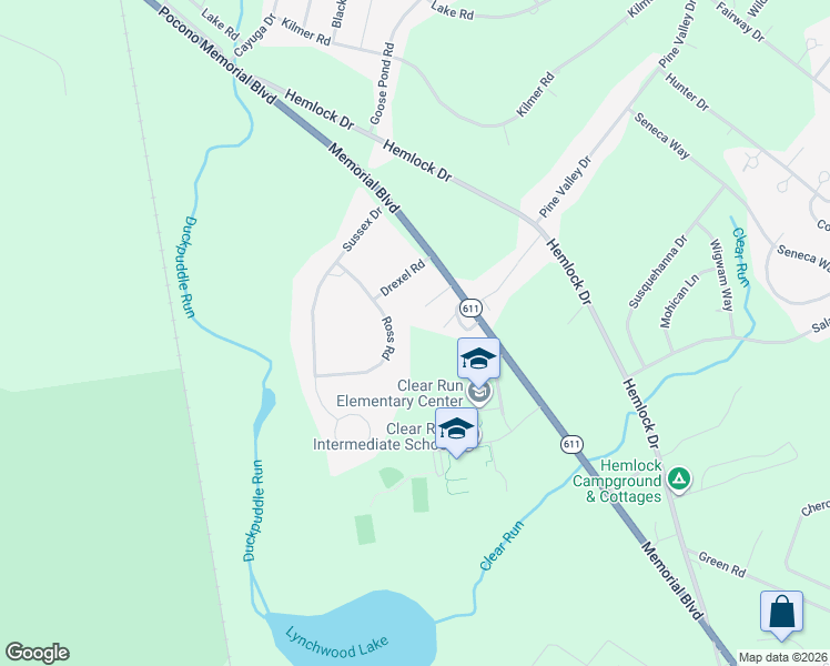 map of restaurants, bars, coffee shops, grocery stores, and more near 3347 Ross Road in Tobyhanna