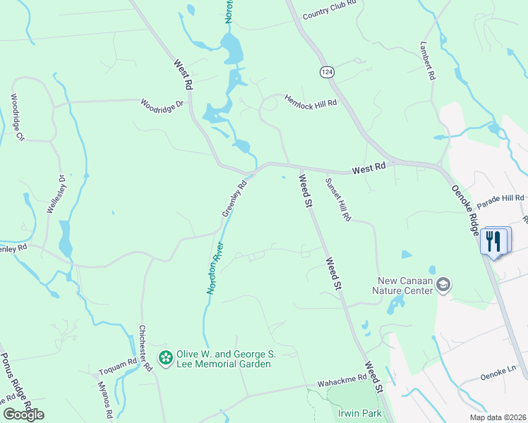 map of restaurants, bars, coffee shops, grocery stores, and more near 166 West Road in New Canaan