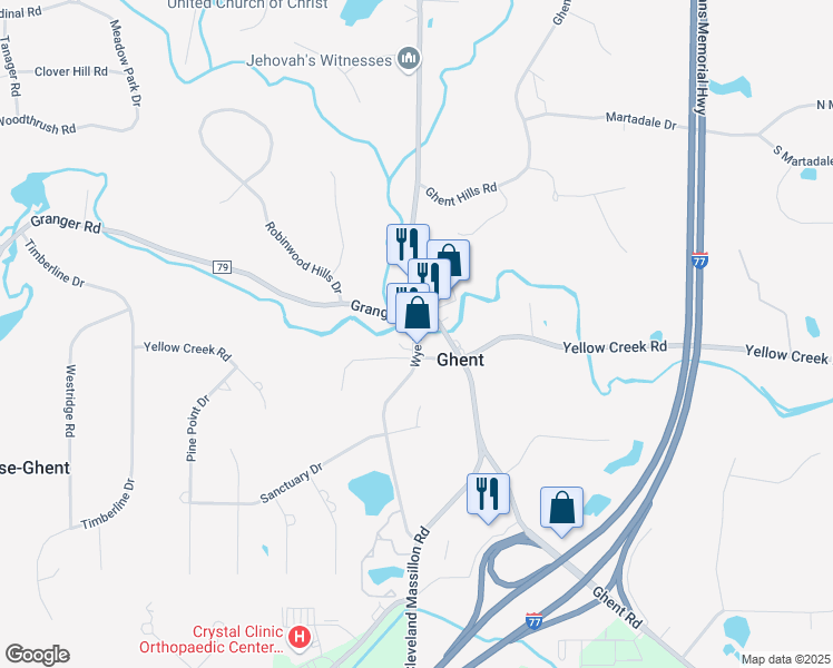 map of restaurants, bars, coffee shops, grocery stores, and more near 805 Wye Road in Akron