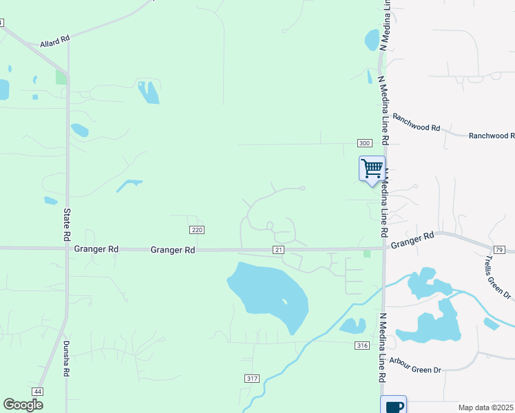 map of restaurants, bars, coffee shops, grocery stores, and more near 171 Granger Road in Medina