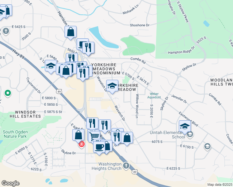 map of restaurants, bars, coffee shops, grocery stores, and more near 1714 East 5825 South in Ogden