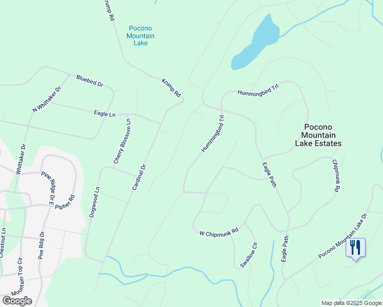 map of restaurants, bars, coffee shops, grocery stores, and more near 346 Hummingbird Trail in Pocono Mountain Lake Estates