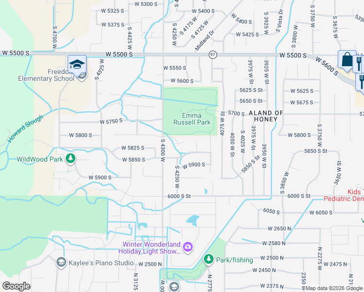 map of restaurants, bars, coffee shops, grocery stores, and more near 4239 West 5825 South in Roy