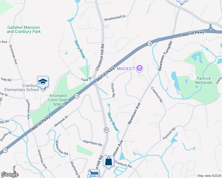map of restaurants, bars, coffee shops, grocery stores, and more near 30 Thistle Road in Norwalk