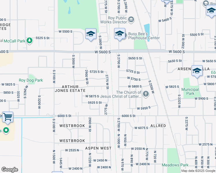 map of restaurants, bars, coffee shops, grocery stores, and more near 5826 2775 West Street in Roy
