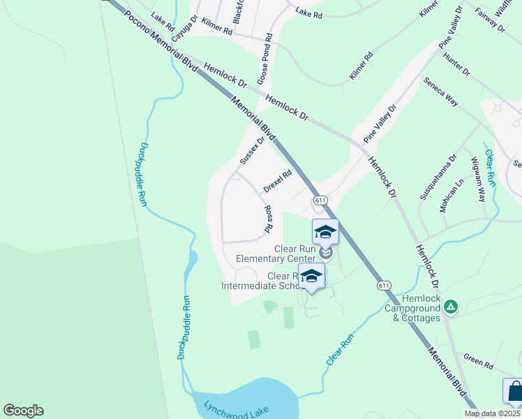 map of restaurants, bars, coffee shops, grocery stores, and more near 3336 Ross Road in Tobyhanna