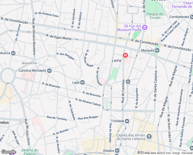 map of restaurants, bars, coffee shops, grocery stores, and more near 169 Rua de Cervantes in Porto