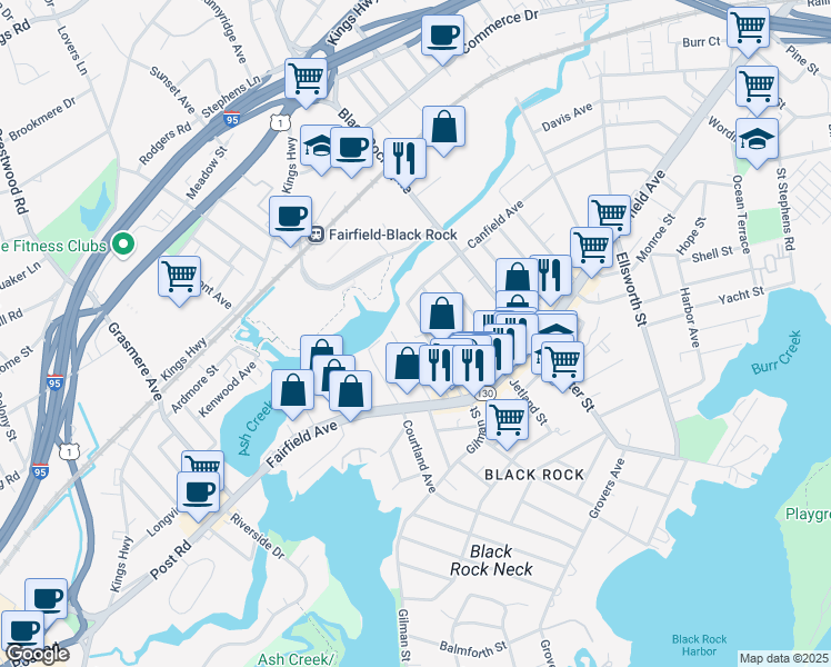 map of restaurants, bars, coffee shops, grocery stores, and more near 239 Fox Street in Bridgeport