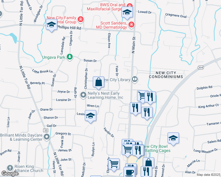 map of restaurants, bars, coffee shops, grocery stores, and more near 6 Yale Drive in New City