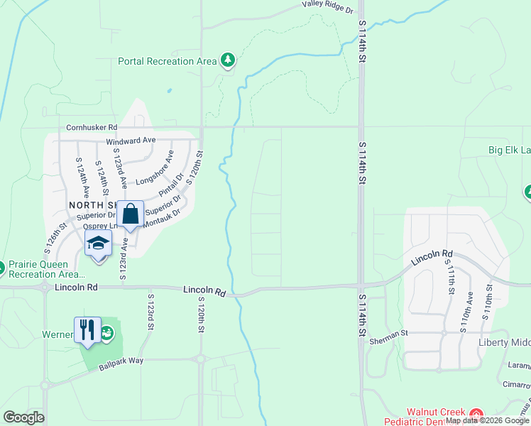 map of restaurants, bars, coffee shops, grocery stores, and more near 10302 South 114th Street in Papillion