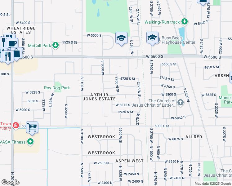 map of restaurants, bars, coffee shops, grocery stores, and more near 2922 West 5825 South in Roy