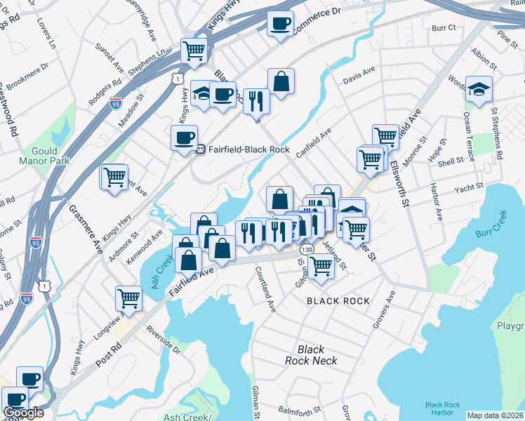 map of restaurants, bars, coffee shops, grocery stores, and more near 239 Fox Street in Bridgeport
