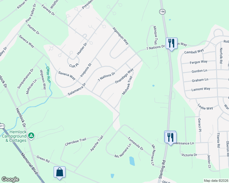 map of restaurants, bars, coffee shops, grocery stores, and more near 5905-5907 Onandago Way in Monroe County