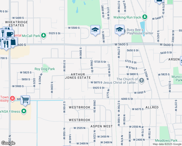 map of restaurants, bars, coffee shops, grocery stores, and more near 2922 West 5825 South in Roy