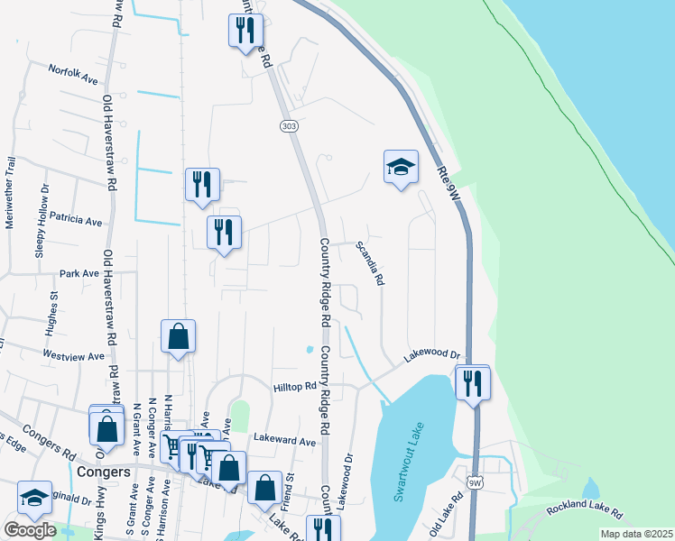 map of restaurants, bars, coffee shops, grocery stores, and more near 10 Beth Lane in Congers