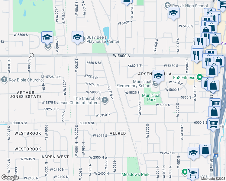 map of restaurants, bars, coffee shops, grocery stores, and more near 5810 South 2550 West in Roy