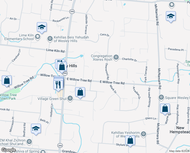 map of restaurants, bars, coffee shops, grocery stores, and more near 6 Soundview Drive in Wesley Hills