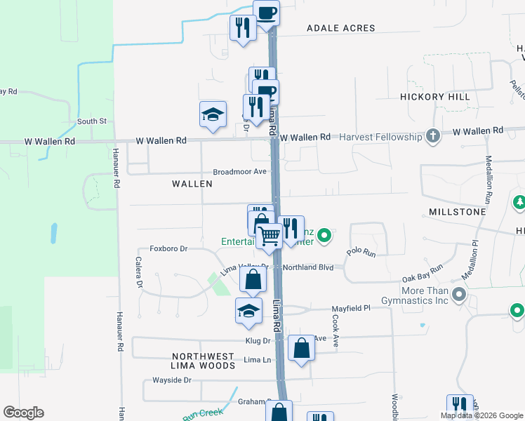 map of restaurants, bars, coffee shops, grocery stores, and more near 1812 Gillmore Dr in Fort Wayne