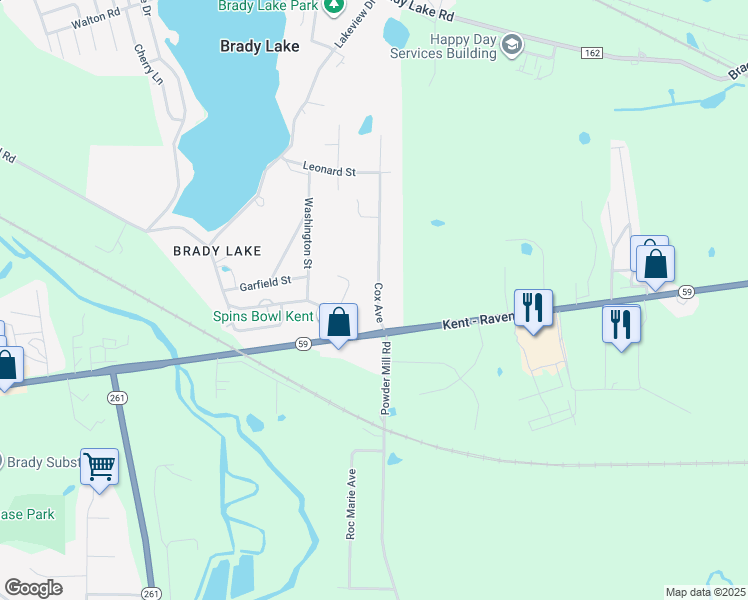 map of restaurants, bars, coffee shops, grocery stores, and more near 6161 Cox Avenue in Ravenna