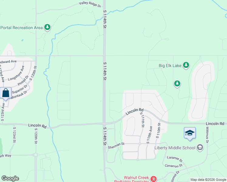 map of restaurants, bars, coffee shops, grocery stores, and more near 11214 Superior Drive in Papillion