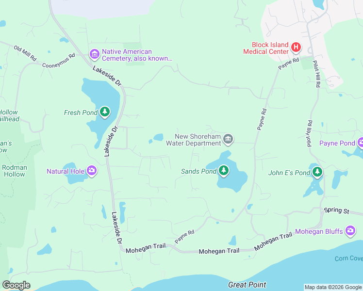 map of restaurants, bars, coffee shops, grocery stores, and more near 1616 Sands Pond Lane in New Shoreham