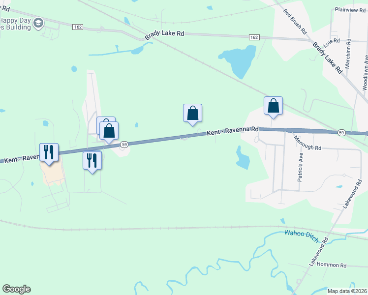 map of restaurants, bars, coffee shops, grocery stores, and more near 2832 Ohio 59 in Ravenna