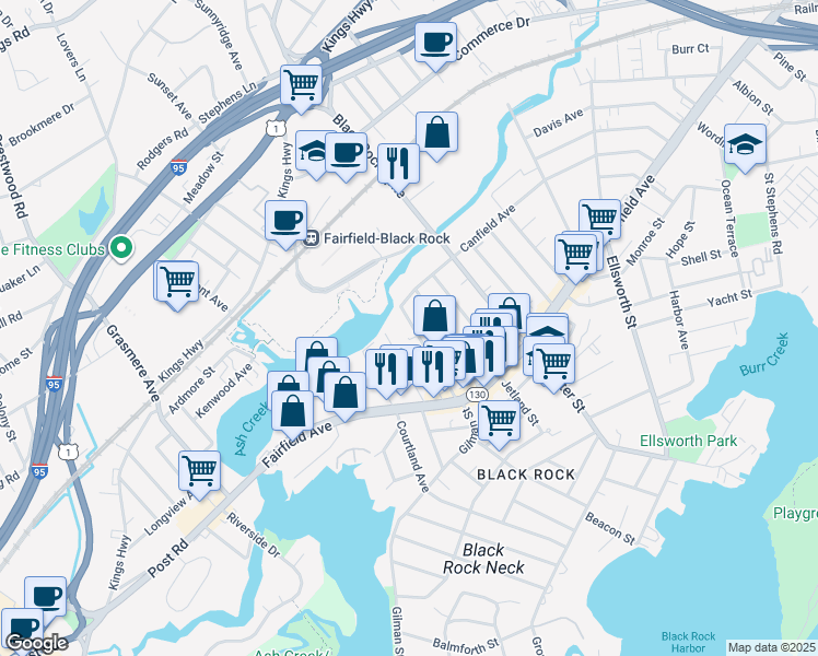 map of restaurants, bars, coffee shops, grocery stores, and more near 239 Fox Street in Bridgeport