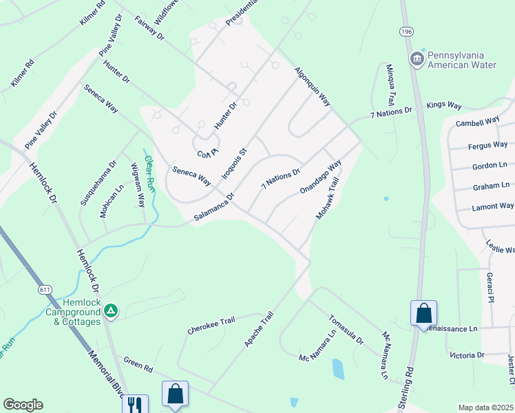 map of restaurants, bars, coffee shops, grocery stores, and more near 7 Nations Drive in Tobyhanna