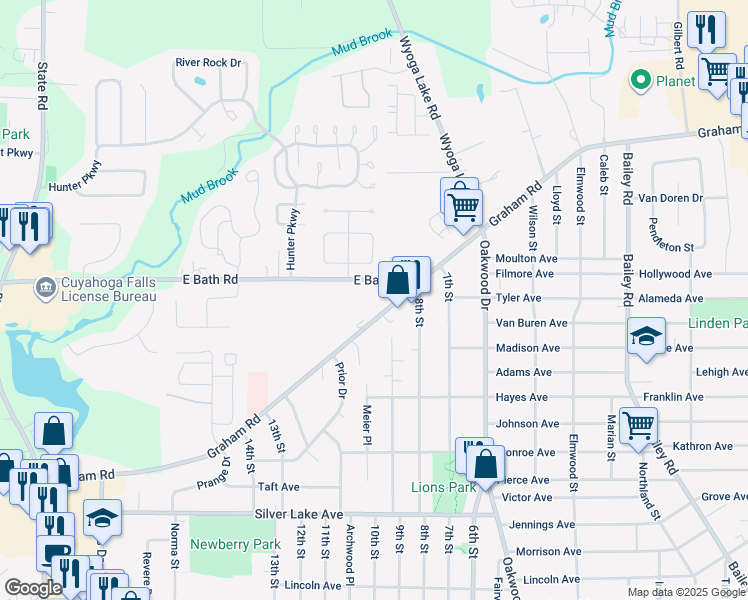map of restaurants, bars, coffee shops, grocery stores, and more near 432 East Bath Road in Cuyahoga Falls
