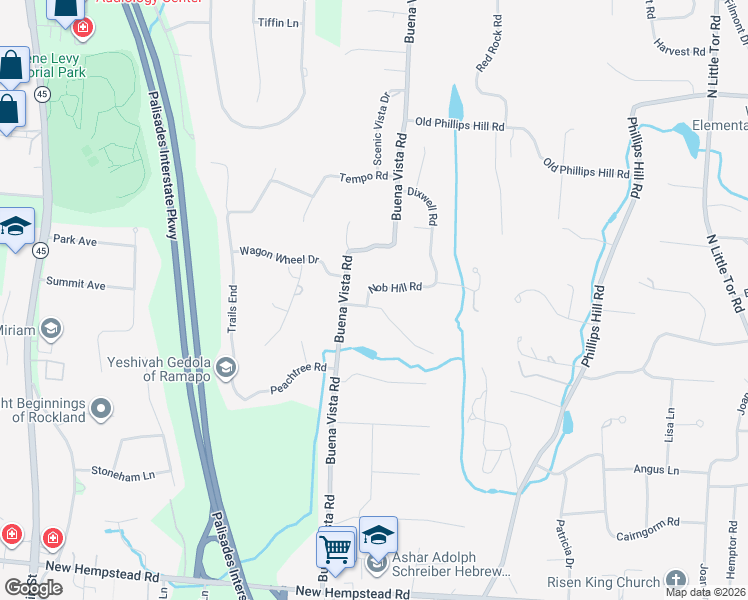 map of restaurants, bars, coffee shops, grocery stores, and more near 6 Nob Hill Road in New City