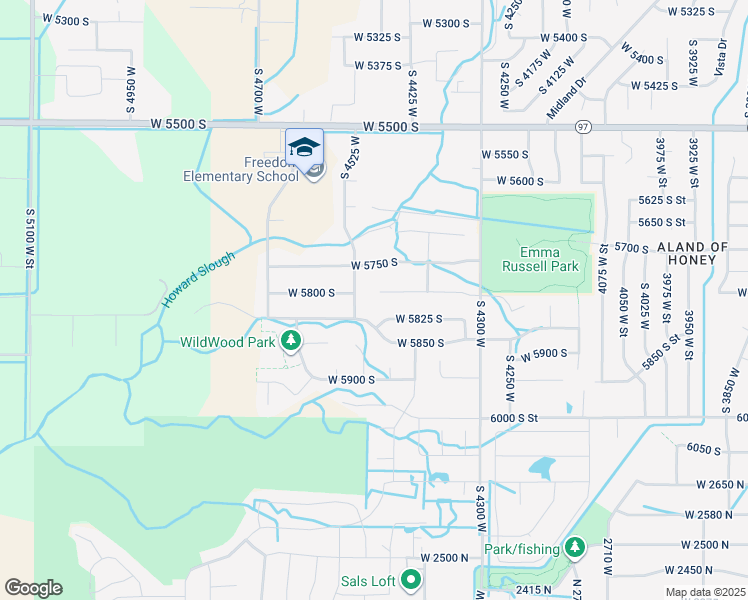 map of restaurants, bars, coffee shops, grocery stores, and more near 4489 5775 South in Hooper
