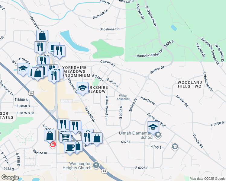 map of restaurants, bars, coffee shops, grocery stores, and more near 1955 Eastwood Boulevard in South Ogden