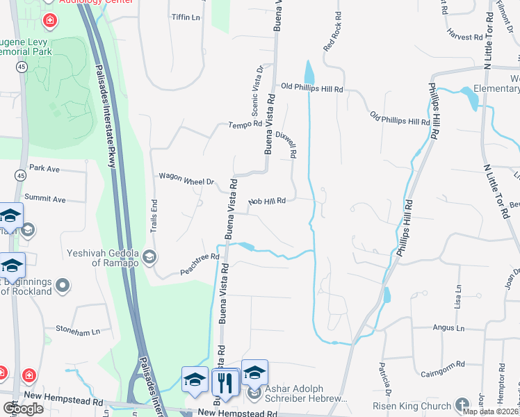 map of restaurants, bars, coffee shops, grocery stores, and more near 6 Nob Hill Road in New City