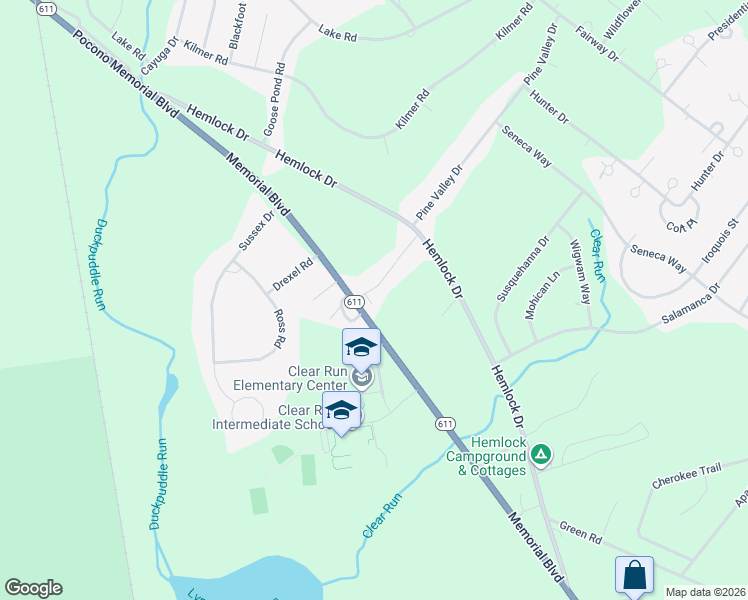 map of restaurants, bars, coffee shops, grocery stores, and more near 121 Dierrof Road in Monroe County