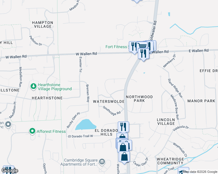 map of restaurants, bars, coffee shops, grocery stores, and more near 8520 Waterswolde Ln in Fort Wayne
