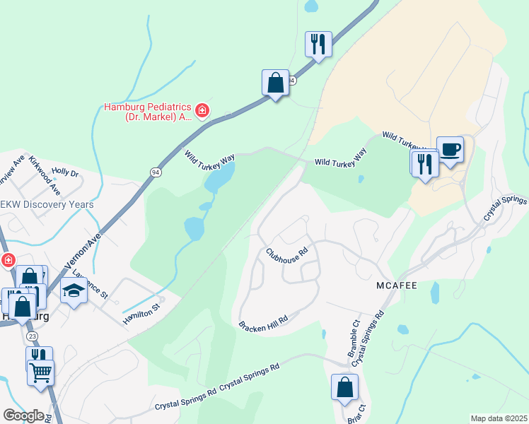 map of restaurants, bars, coffee shops, grocery stores, and more near 54 Clubhouse Road in Hamburg