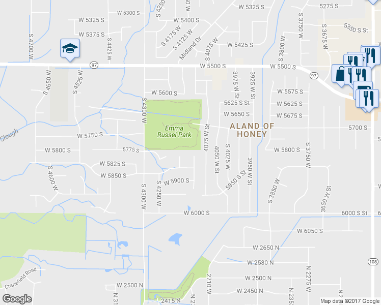 map of restaurants, bars, coffee shops, grocery stores, and more near 5807 South 4150 West in Roy