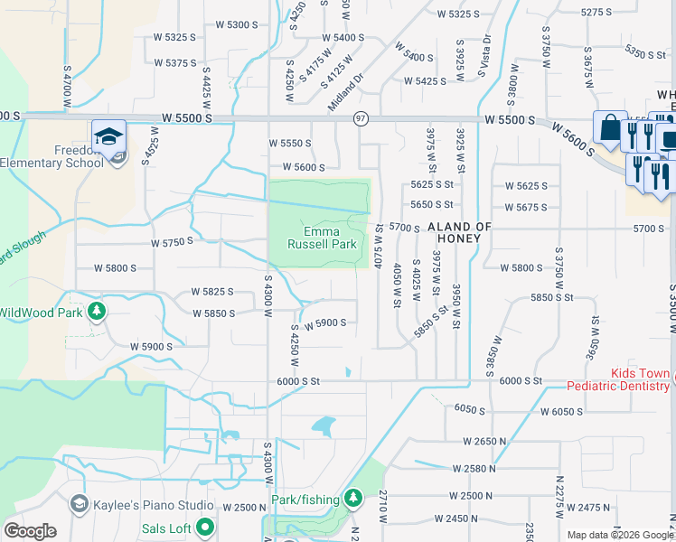 map of restaurants, bars, coffee shops, grocery stores, and more near 5807 South 4150 West in Roy