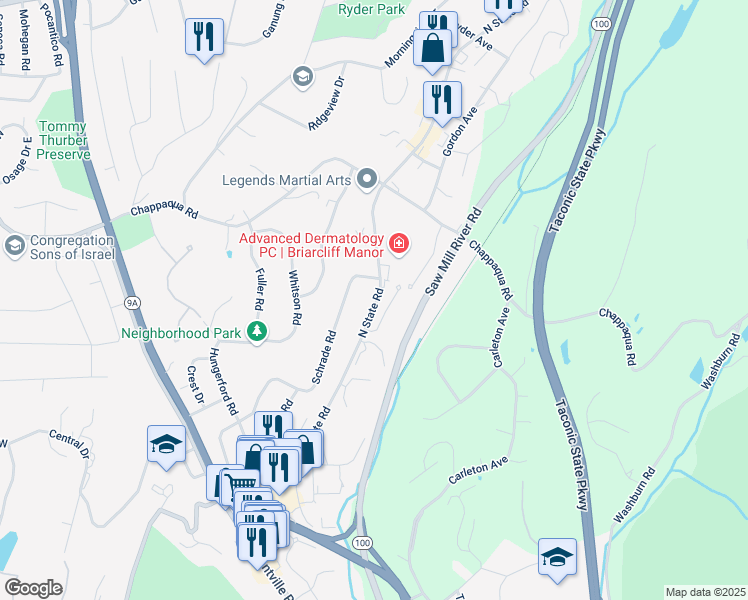 map of restaurants, bars, coffee shops, grocery stores, and more near 354 North State Road in Ossining