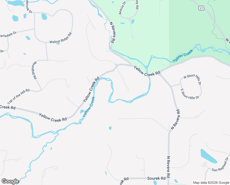 map of restaurants, bars, coffee shops, grocery stores, and more near 1200 Yellow Creek Lane in Akron