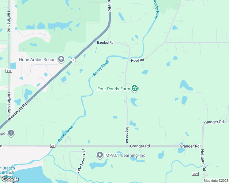 map of restaurants, bars, coffee shops, grocery stores, and more near 4296 Bagdad Road in Medina