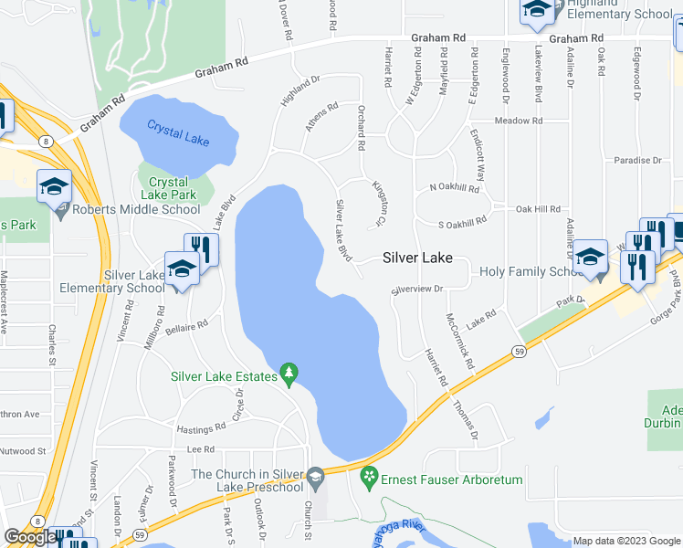 map of restaurants, bars, coffee shops, grocery stores, and more near 3179 Silver Lake Boulevard in Silver Lake