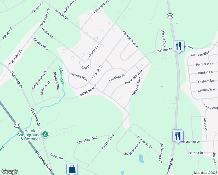 map of restaurants, bars, coffee shops, grocery stores, and more near 5866 7 Nations Drive in Tobyhanna