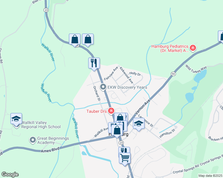 map of restaurants, bars, coffee shops, grocery stores, and more near 19 Winding Brook Road in Hamburg
