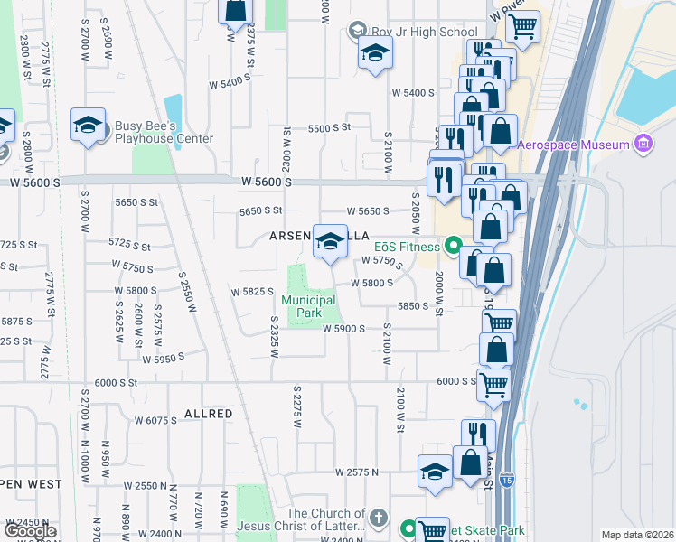 map of restaurants, bars, coffee shops, grocery stores, and more near 5774 South 2200 West in Roy