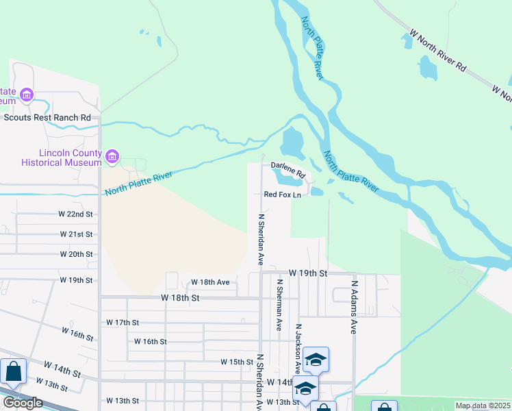 map of restaurants, bars, coffee shops, grocery stores, and more near 2300 North Sheridan Avenue in North Platte